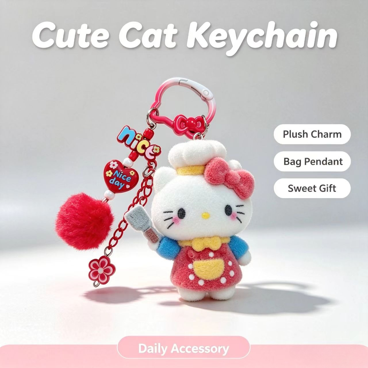 Resin Art Hanging - Gantungan Kunci Kucing Berbulu Modis, Figur