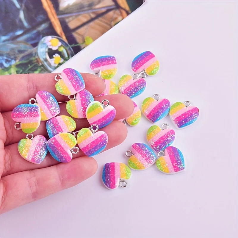 Resin Art Engagement - 10 Buah Liontin Resin Hati Warna-warni