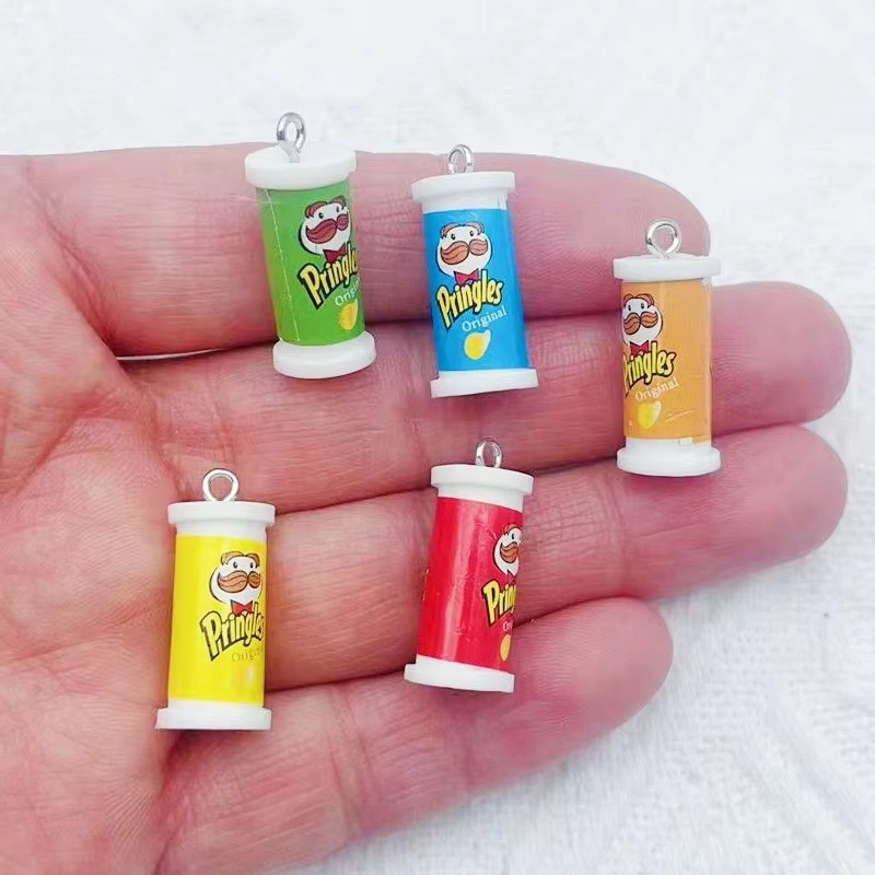 Resin Art Pendant - 10pcs Simulasi Keranjang Keripik Kentang 3D