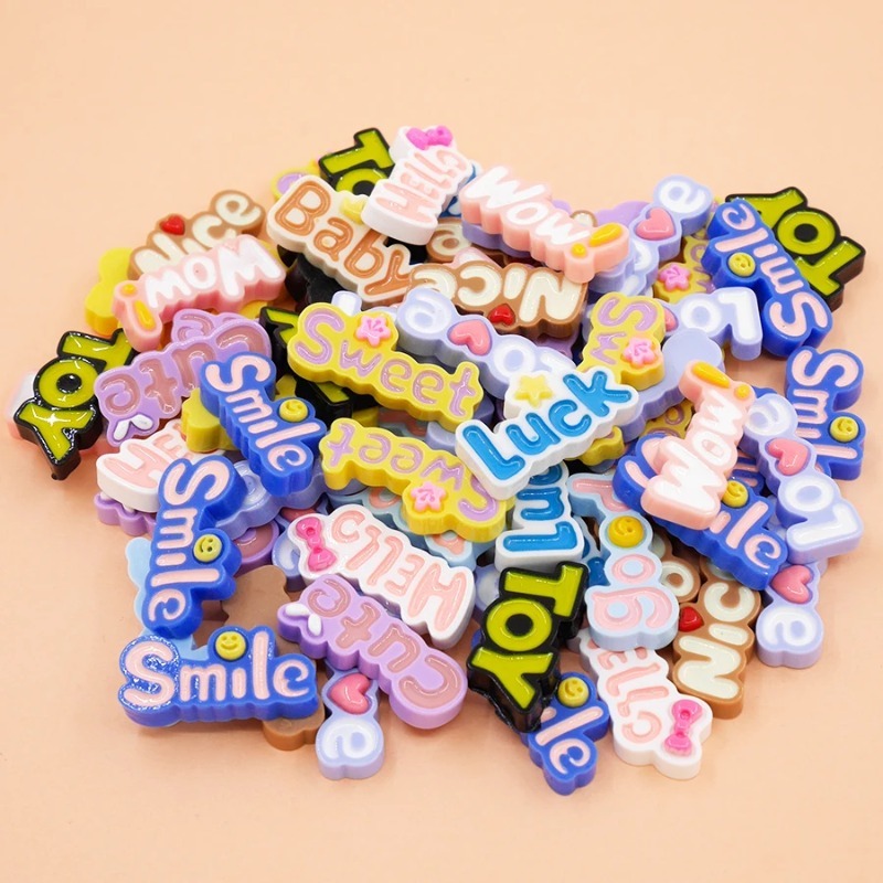 Resin Art Alphabet - 10 buah lucu datar belakang Wow