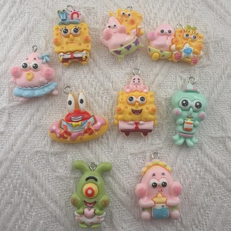 Resin Art Pendant - 10 buah liontin resin kartun, anting-anting