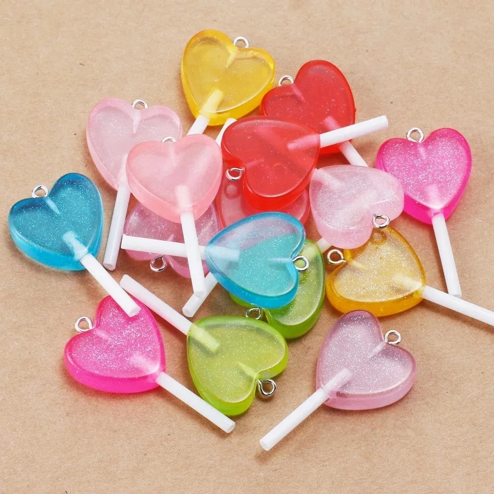 Resin Art Pendant - 10Pcs Gantungan Resin Permen Lolipop Hati