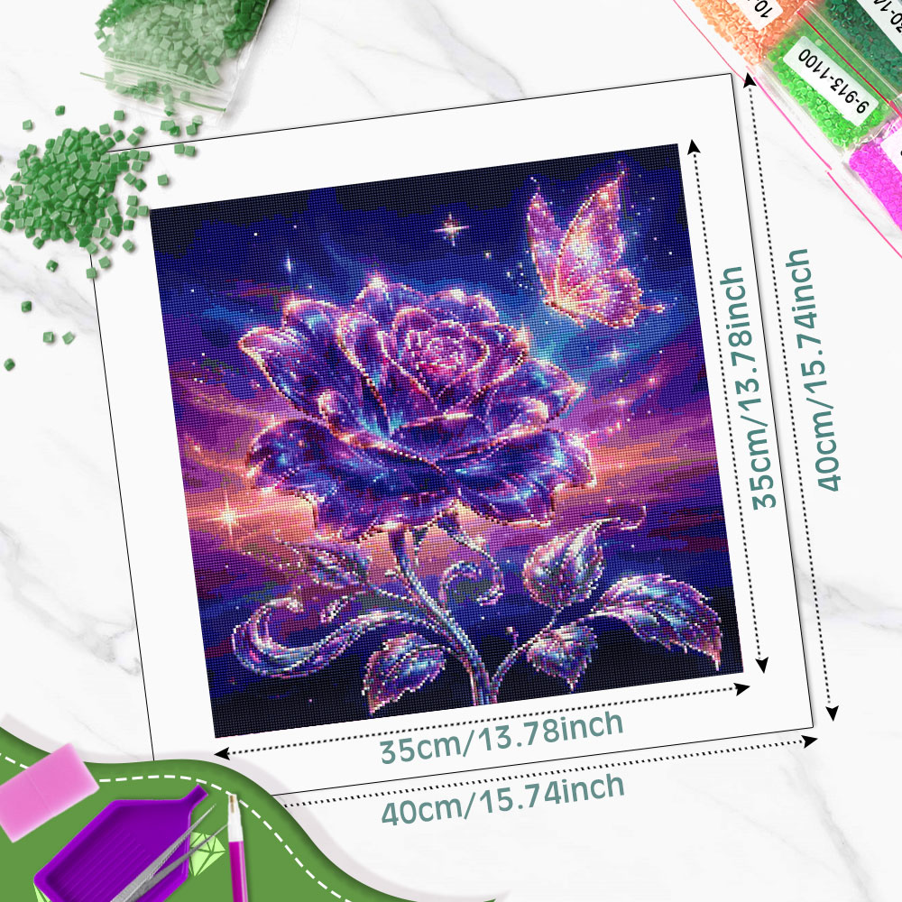 Lukisan Berlian Bulat Persegi  - Resin Art With Rose ulasan dan harga