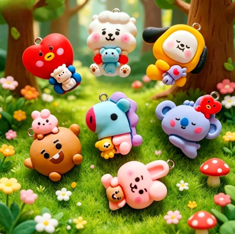 7pcs BT21 Resin Kartun Charm A - Resin Art Pendant ulasan dan harga
